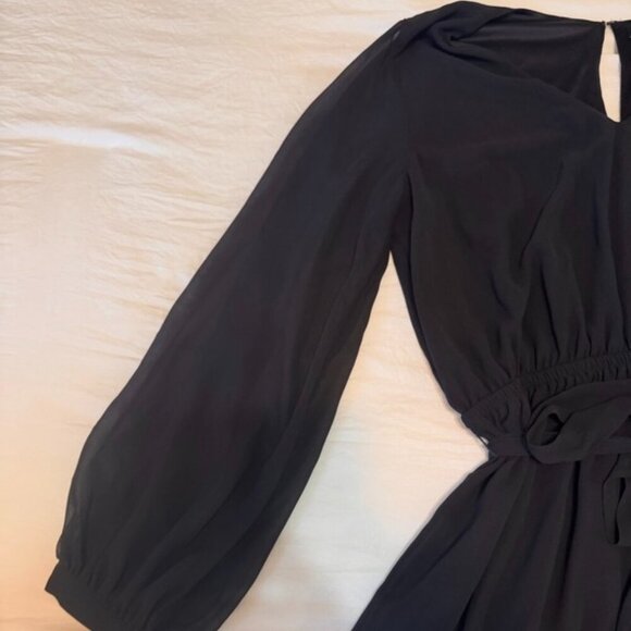 Express chiffon Sleeve sash tie fit and flare Black Long Sleeve Dress - Picture 5 of 6